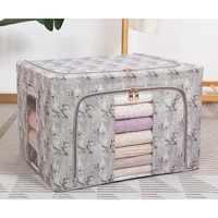 Cutie Depozitare, Flippy, 66L, din Material Textil, 50 x 40 x 33 cm, pentru Haine si Lenjerii, Model Flori de Primavara, Gri
