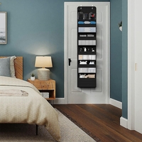 Organizator Suspendat pentru Usi, Flippy, din Nailon si Plasa, Baza de Carton Ingrosat, 5 Buzunare Principale + 5 Buzunare Laterale, 146 x 40 x 17 cm, 2 Carlige Incluse, Negru