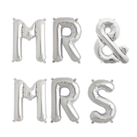 Set Baloane din Folie Metalizata, Flippy, Figurine Litere, Model MR&MRS, Tema Nunta, 40 cm, Baloane Party, Ambalaj Individual, Pai inclus, Umflare cu Aer sau Heliu, Argintiu