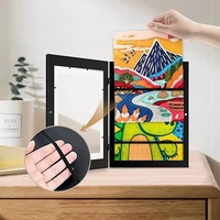Rama Foto Flippy, din Lemn, cu Spatiu Pentru Depozitare, Pentru Desene si Picturi A4, Sticla Securizata, Rama MDF, Negru