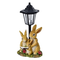 Lampa Solara Decorativa pentru Gradina, Flippy, Decoratiune pentru Gradina cu Lumini LED, Dimensiuni aprox 33 x 16 x 15 cm, Incarcare solara, Model 3 Iepurasi, Negru