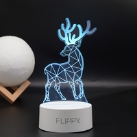 Lampa LED decorativa, Flippy, 3D, Cerb, cu telecomanda, doua moduri de alimentare USB si baterii, 20 cm inaltime, din material acril si lumina multicolora, alb