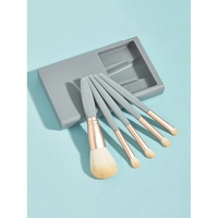 Set 5 Pensule de Machiaj cu Peri Moi, Flippy, cu Suport pentru Depozitare si Oglinda, Albastru