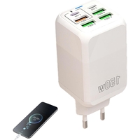 Incarcator Multifunctional, Flippy®, 6 Porturi (2 x PD Type C + 4 USB), 150 W, 5V, 2.4A, Incarcare Rapida, 4.4 x 4.4 x 11 cm, Alb
