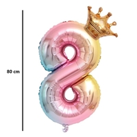 Balon din Folie Metalizata, Flippy, Figurina Cifra Gradient, Tema Aniversare 80 cm, Ambalaj Individual, Pai inclus, Umflare cu Aer sau Heliu, Coronita, Cifra 8