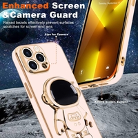 Husa de Protectie TPU 2in1, Flippy, pentru Apple iPhone 14 Pro Max, Astronaut cu Suport, Antisoc, Rezistenta la Impact, Protectie Camera, Roz