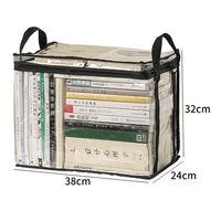 Cutie de Depozitare, Flippy, din PVC + Textil, Rezistenta la Apa, Geanta pentru Carti, 38x24x32 cm, Transparent-Negru