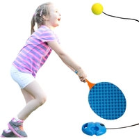 Set Badminton pentru Copii, Flippy, Doua Palete, Fluturas, 2 Mingi, Minge cu Elastic pentru Antrenament, Suport de Prindere Stabil, 41x23 cm, Albastru Portocaliu