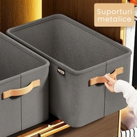 Cutie Depozitare Flippy, pentru Haine, lucruri, din Textil cu Cadru Metalic, Manere Laterale, forma Dreptunghiulara, 48 x 28 x 25 cm, volum 34 L Gri