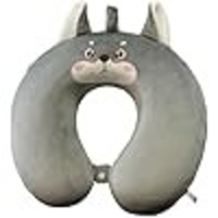 Perna de Calatorie in Forma de U, Flippy, Pentru Gat si Cap, Umplutura din Spuma cu Memorie, 30x30 cm, Model Husky, Accesoriu de Voiaj, Birou, Masina, Sistem Prindere Capse, Gri
