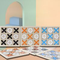 Jucarie Montessori Tic Tac Toe, Flippy, Educativa, Interactiva, din lemn, X si O, 9 Piese, 14.3x14.3 cm, Albastru Alb