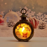 Decoratiune Craciun tip Felinare cu baterii, 13.5 x 9 cm,Lumanare cu geam si inscriptie Mos Craciun,lumina alb cald,baterii incluse,Bronz Auriu