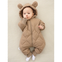 Combinezon de Iarna, Flippy, pentru Bebelusi, din Bumbac, cu Urechi, Mansete Elastice, Unisex, 73 cm, Maro