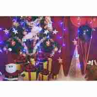 Sectiune Instalatie de Craciun, Flippy®, Tip Turturi, Fara Alimentator, 5m, 143 LED-uri, 8 Jocuri de Lumini, Fir Transparent, Lumina Albastra, IP44, Interconectabila