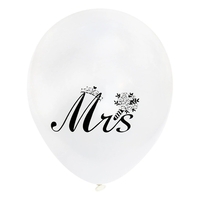Set 10 Baloane din Latex, Flippy, Model Party Casatorie, Mr&Mrs Just Married, 2.8 g, 30 cm, Alb/Negru