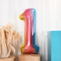 Balon din Folie Metalizata Gradient Flippy, Figurina Cifra, Tema Aniversare 100 cm, Ambalaj Individual, Pai inclus, Umflare cu Aer sau Heliu, Multicolor, Cifra 1