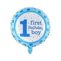 Balon din Folie Metalizata, Flippy, Prima Aniversare, Model First Birthday Boy, 45 cm, Ambalaj Individual, Pai Inclus, Umflare cu Aer sau Heliu, Albastru