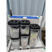 Cutii de Depozitare Alimente, Flippy, Set din 10 Cutii de tip Container, Recipiente pentru Cereale in Bucatarie,  Transparente cu Capac Negru