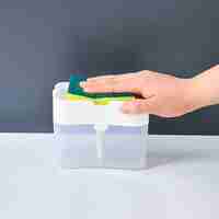 Dozator Flippy, Dispenser 2 in 1 pentru Detergent Lichid de Vase sau pentru Obiecte Sanitare cu Suport pentru Burete de Bucatarie ,14 x 10.5 x 10 cm, capacitate 380 ml, alb