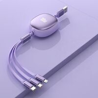 Cablu Retractabil Universal pentru Telefon, Flippy, Universal 3in1 pentru Orice Tip de Telefon, Micro-USB, Lightning, TYPE-C, 1.2M, Mov