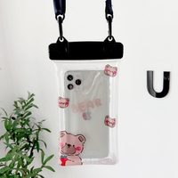 Husa subacvatica Fruity Waterproof Flippy, Snowproof, Universala, Impermeabila, cu Snur, pentru telefon sau documente, Berry Bear, Negru