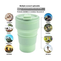 Pahar pliabil din silicon Flippy, pentru calatorii, camping, 350 ml,  8.2x6.3x9.1 cm, verde