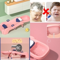 Suport Pliabil pentru Spalat Parul Flippy, Pentru Copii, cu Scurgere, cu Picioare Antialunecare, Material Polipropilena, Suport Cap Reglabil, cu Manere, 110 x 35 x 21 cm, Roz