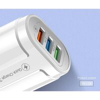 Incarcator Rapid QC3.0, Flippy, 3 Porturi USB, 2.1A, 18W, din ABS, Protectie Supraincalzire, Gama Macarons, Alb
