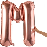 Balon Folie Metalizata Litera M, Flippy, 80 cm, Umflati cu Heliu sau Aer, Ambalaj Individual, Pai inclus, Rose Gold