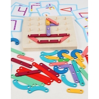 Jucarie Montessori Pegboard, Flippy, din Lemn, Tip Puzzle, Forme, Litere, Educativ, 17.8 x 17.8 x 1.5 cm, Multicolor