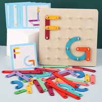 Jucarie Montessori Pegboard, Flippy, din Lemn, Tip Puzzle, Forme, Litere, Educativ, 17.8 x 17.8 x 1.5 cm, Multicolor