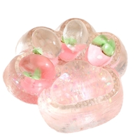Jucarie Antistres Squishy, Flippy, cu Revenire Lenta, Model Cat Paw, Squeeze Pinch Family, 6.5 x 7 cm, din Tpr, 4-6 Ani, Model 3 Legume, Transparent