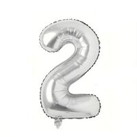 Balon din Folie Flippy, Cifra 2, 81 cm, Pentru Aer sau Heliu, Bulk, Argintiu