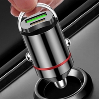 Adaptor Auto 2 in 1, Flippy, din Aliaj, Port TYPE-C, PORT USB, 100 W, Inel Metalic de Tragere, practic Invizibil, Incarcare Mega Rapida, Negru