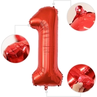 Balon din Folie Metalizata Flippy, Figurina Cifra, Tema Aniversare 80 cm, Ambalaj Individual, Pai inclus, Umflare cu Aer sau Heliu, Rosu, Cifra 1