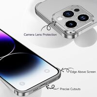 Husa Metalica Edgeless Compatibila cu iPhone 16 Pro Max, Flippy, Protectie pentru Colturi si Camera, Aliaj Aluminiu, Antisoc, Antizgariere, Argintiu Titan