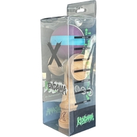 Kendama X Originala, Flippy, 18 cm, Profesionala, +9 Ani, din Lemn, Model cu Dunga, Mov/Albastru