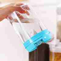 Set 7 Cutii de Depozitare Alimente, Flippy, 2 x 500ml, 2 x 800ml, 2 x 1200ml, 1 x 1900 ml, Capac Albastru, din PP+PET, Inchidere Ermetica, Transparent