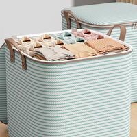 Cutie de Depozitare cu Fermoar, Flippy, Pliabila, Maner Ranforsat, Fermoar Rezistent, pentru Haine, Paturi, Plapume, Perne, Lenjerii de Pat, Jucarii, 56x45x56 cm, 150 Litri, in Dungi, Verde