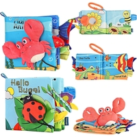 Carte Senzoriala, Flippy, pentru Bebelusi, 15x16x4 cm, cu Animalute, 3D, Cu Sunete si Fosnete, 0-3 Ani, Model Crab, Multicolor