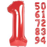 Balon din Folie Metalizata Flippy, Figurina Cifra, Tema Aniversare 80 cm, Ambalaj Individual, Pai inclus, Umflare cu Aer sau Heliu, Rosu, Cifra 1