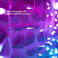 Instalatie Craciun Yoto, Tip Perdea, 5 m x 1 m, 200 LED-uri, Prelungitor 1.5 m, 8 Jocuri de Lumini, Interconectabila, Fir transparent, Interior/Exterior, Multicolor