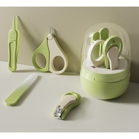 Set 4in1 de Ingrijire Unghii pentru Bebelusi, Flippy, Cutie de Depozitare Tip Borcan, 0-6 Ani, 10 x 7 x 6 cm, Verde