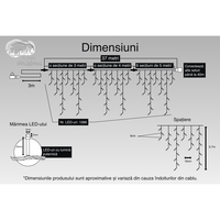 Instalatie Craciun Turturi, IP44, 37 m, 1086 Led-uri ,Perdea Franjurata, Alb rece, 8 jocuri de lumini, Transformator 31 V, Putere 9 W, Interconectabila, Interior/Exterior, Prelungitor 3 m inclus, Fir Transparent, Flippy