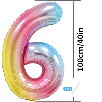Balon din Folie Metalizata Gradient Flippy, Figurina Cifra, Tema Aniversare 100 cm, Ambalaj Individual, Pai inclus, Umflare cu Aer sau Heliu, Multicolor, Cifra 6