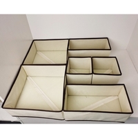 Organizator pentru Sertar, Flippy, 3 Marimi, pentru Lenjerie, Tricouri, Sosete, 6 Piese, Pliabil, Stivuibil, din Tesatura, Alb/Maro