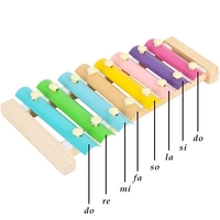 Instrument Muzical Xilofon Flippy, din Lemn, 8 Note Muzicale, 2 Bete de Percutie, 4-6 Ani, Multicolor Pastel