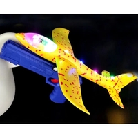 Pistol cu Lansator de Avion, Flippy, din Polistiren+Plastic, +3 Ani, Avion 38 cm, Lansare 10 m, cu Lumini si Roti, Galben/Albastru