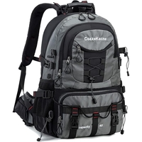 Rucsac Multifunctional de Alpinism, Flippy, Capacitate 36-55 L, de Calatorie, Impermeabil, Slot USB Incarcare Telefon, Bretele Reglabile, 52 x 34 x 19 cm, Gri