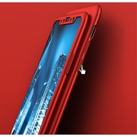 Set Husa si Folie de Protectie, Flippy, Compatibila cu Apple iPhone X, Full Cover 360°, Plastic + Sticla, Rosu